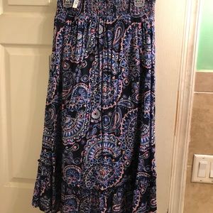 Girls multi print blue high low skirt